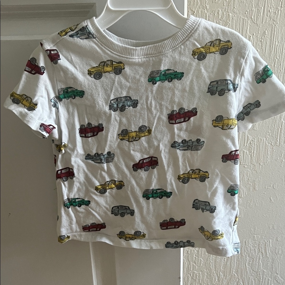 Old Navy White Short Sleeve Tee with Red, Yellow, Green and Gray Cars